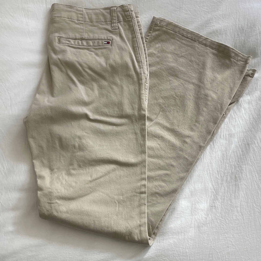 $5! 2 for $10🌹 Tommy Jeans Hilfiger Tan Khaki Chinos Flare Cotton Blend Sz 9